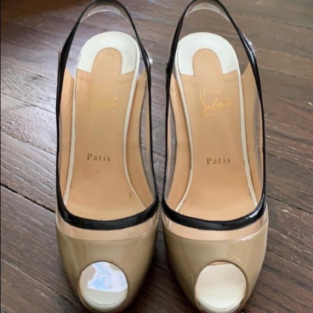 Christian Louboutin 39 Nude Black PVC Pumps 120mm
